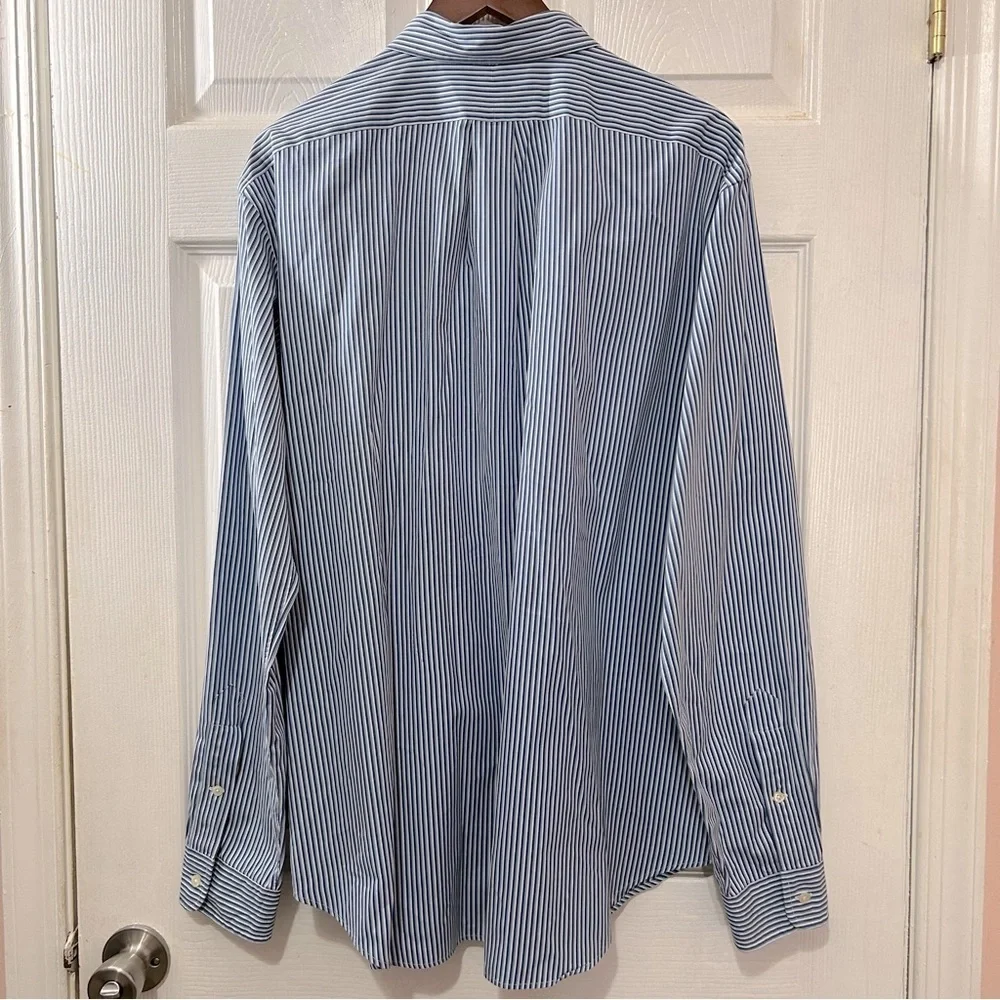 POLO Ralph Lauren Button Down Shirt Men's Classic Fit Blue White Stripe Size XL